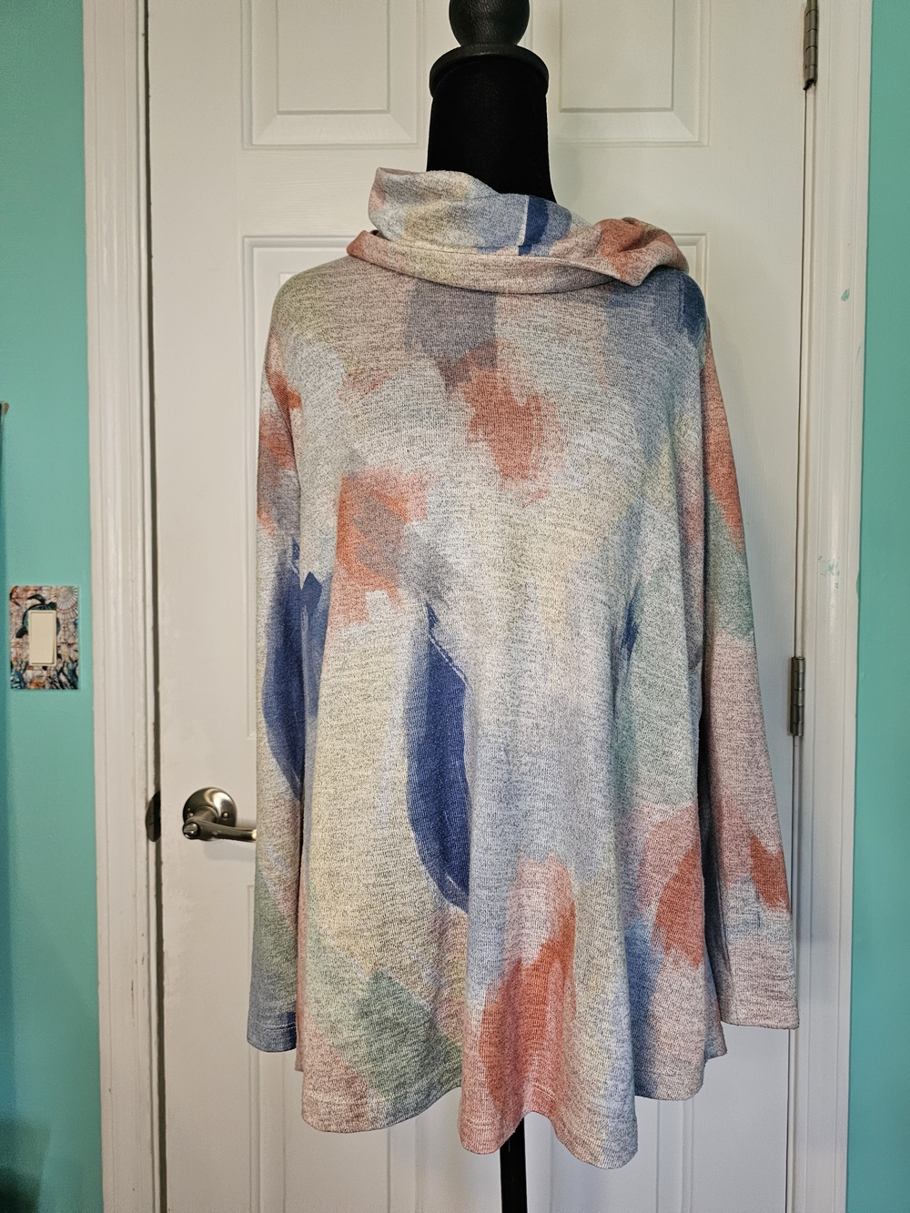Christopher & Banks Soft Cowl Neck Multicolor Watercolor Knit Top Sz Women's XL